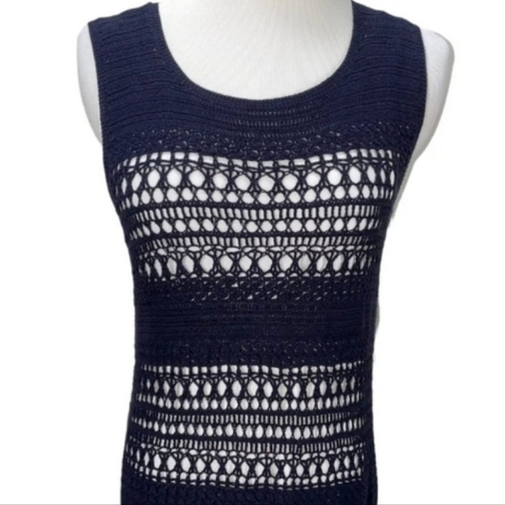 3.1 Phillip Lim Navy Crochet Sheath Gold Appliqué Designer Cocktail Dress - Picture 6 of 8